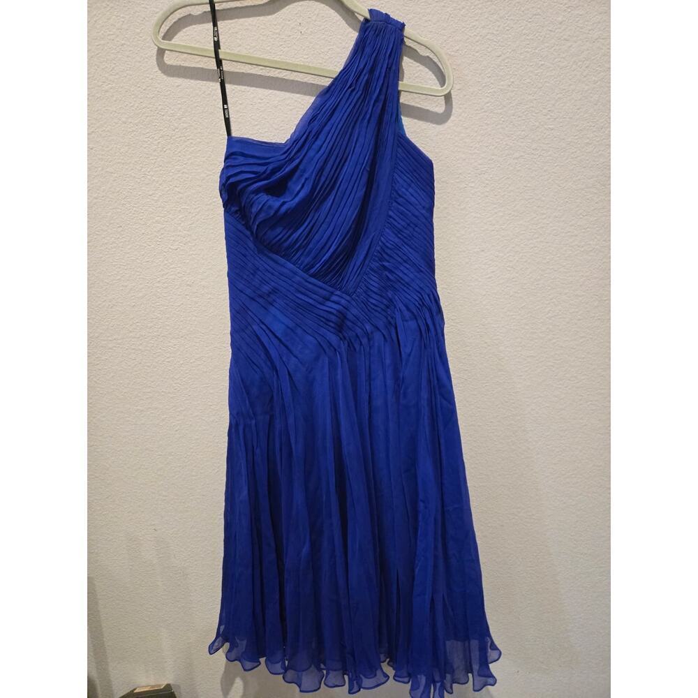 Tadashi Shoji Women's Blue‎ One Shoulder Pleated Evening Gown 2 Goddess